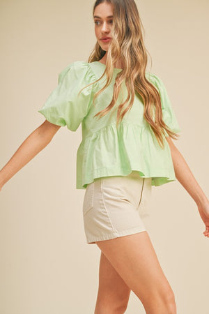 BENNY BABYDOLL BLOUSE IN PASTEL LIME