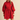 A woman modeling a bright red long-sleeve shirt dress with a matching tie belt, photographed against a plain beige studio background.