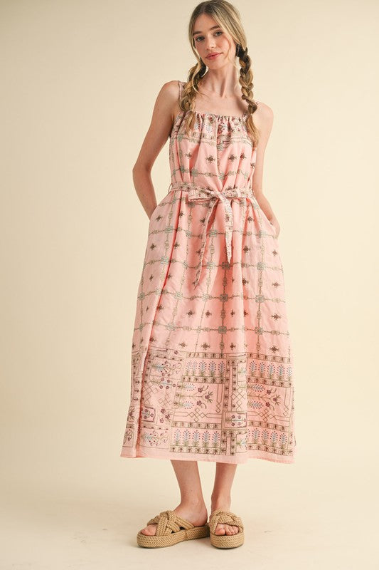 ELISE SMOCKED MIDI DRESS IN BLUSH PINK