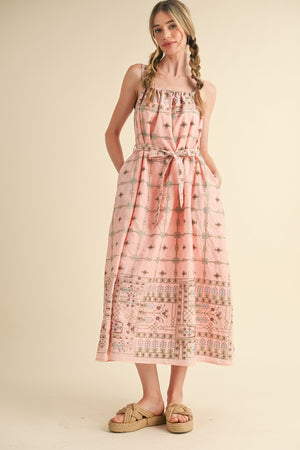 ELISE SMOCKED MIDI DRESS IN BLUSH PINK