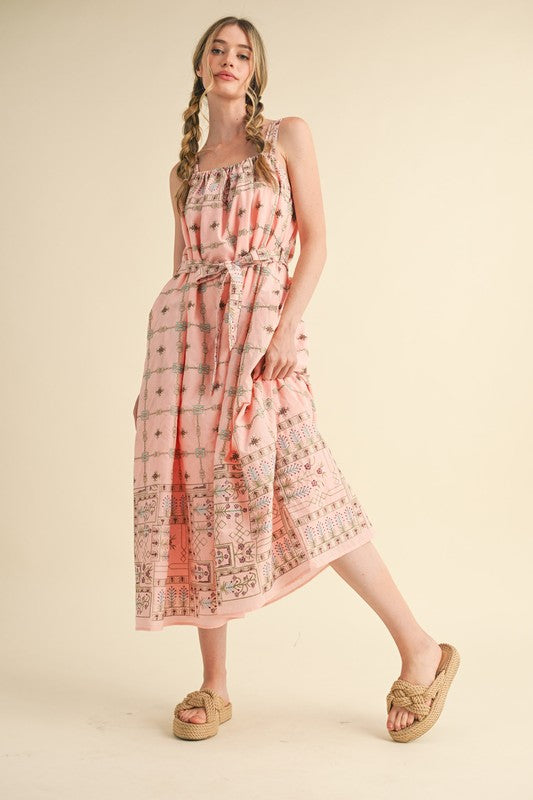 ELISE SMOCKED MIDI DRESS IN BLUSH PINK