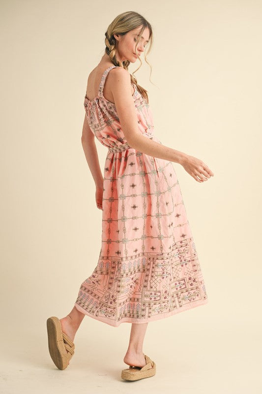 ELISE SMOCKED MIDI DRESS IN BLUSH PINK