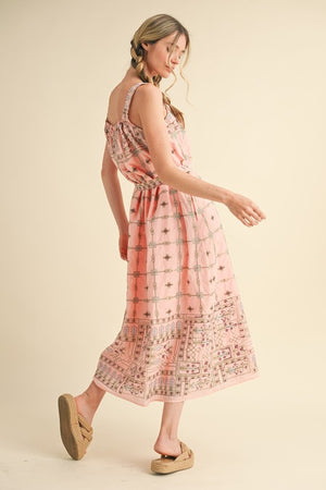 ELISE SMOCKED MIDI DRESS IN BLUSH PINK