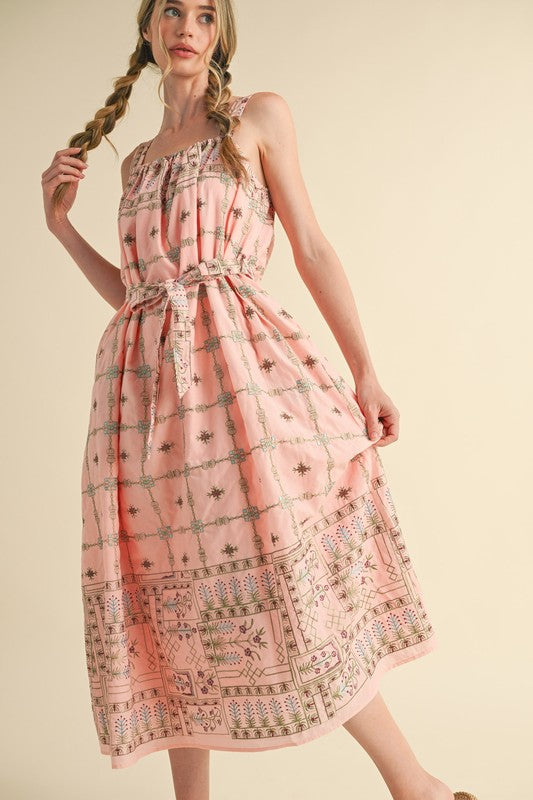 ELISE SMOCKED MIDI DRESS IN BLUSH PINK