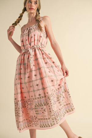 ELISE SMOCKED MIDI DRESS IN BLUSH PINK