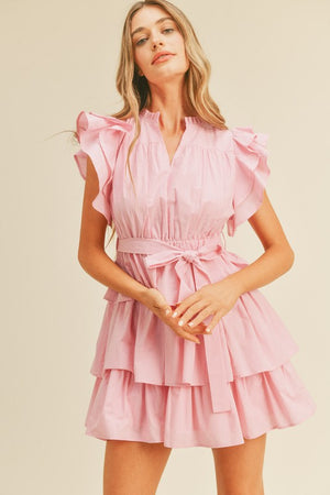 ESTHER TIERED MINI DRESS IN PINK