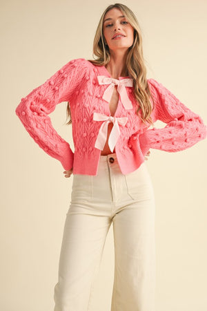 FREYA BOW CARDIGAN IN PINK