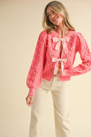 FREYA BOW CARDIGAN IN PINK