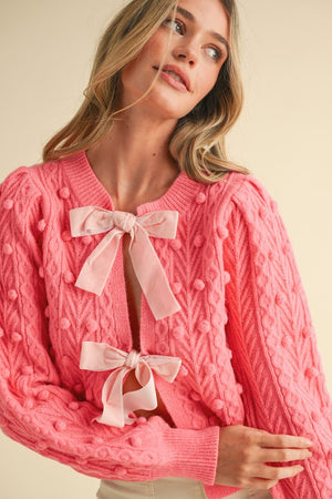 FREYA BOW CARDIGAN IN PINK