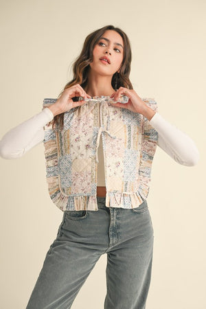 HAZEL PATCHWORK VEST IN DUSTY BLUE FLORAL