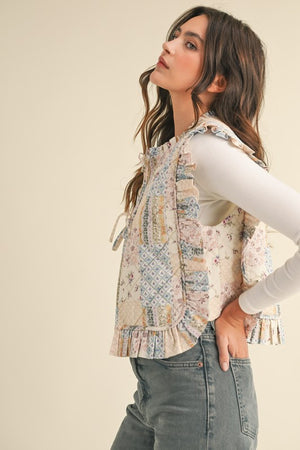 HAZEL PATCHWORK VEST IN DUSTY BLUE FLORAL