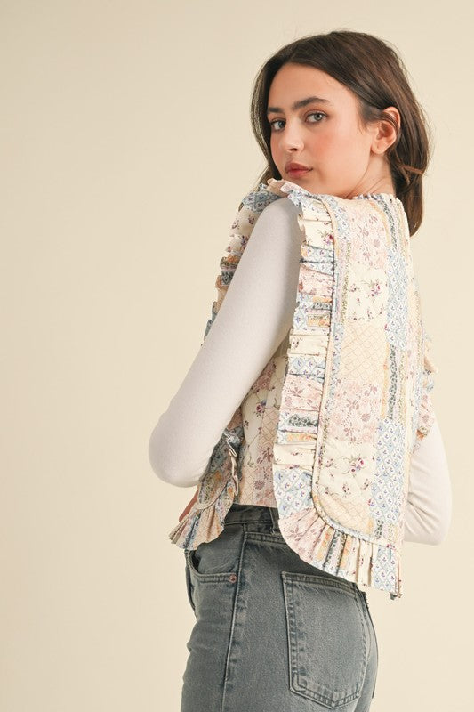 HAZEL PATCHWORK VEST IN DUSTY BLUE FLORAL