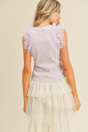 ISABEL RIBBED TOP WITH TULLE SLEEVES IN LAVENDER