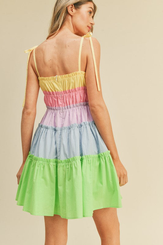 JESSE TIERED MINI DRESS IN LIMEADE