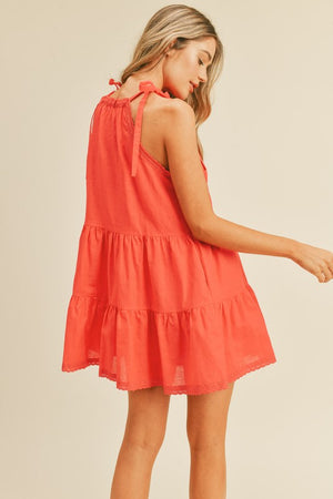 JULIA TIERED BABYDOLL DRESS IN BRIGHT RED LINEN