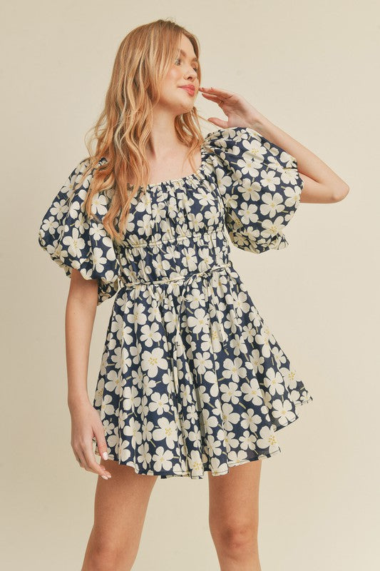 LILLIAN FLORAL DRESS IN NAVY