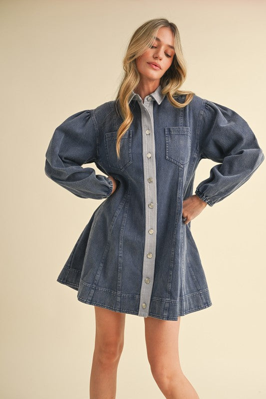 THARP FLARE MINI DRESS IN INDIGO