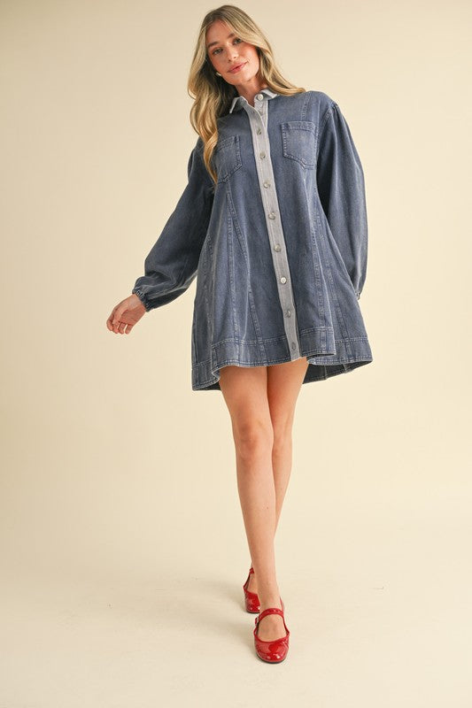 THARP FLARE MINI DRESS IN INDIGO