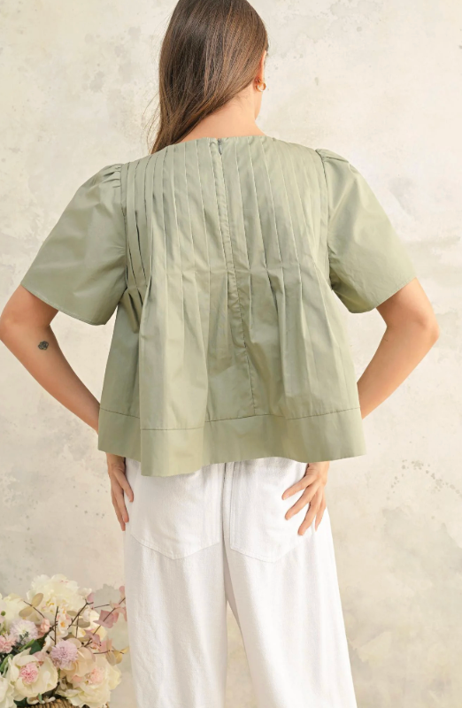 ISLA PLEATED BABYDOLL TOP IN SAGE