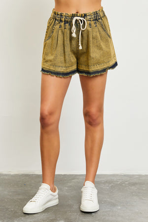 JAC FRINGE BOW FRONT SHORTS IN OVERDYED GREEN
