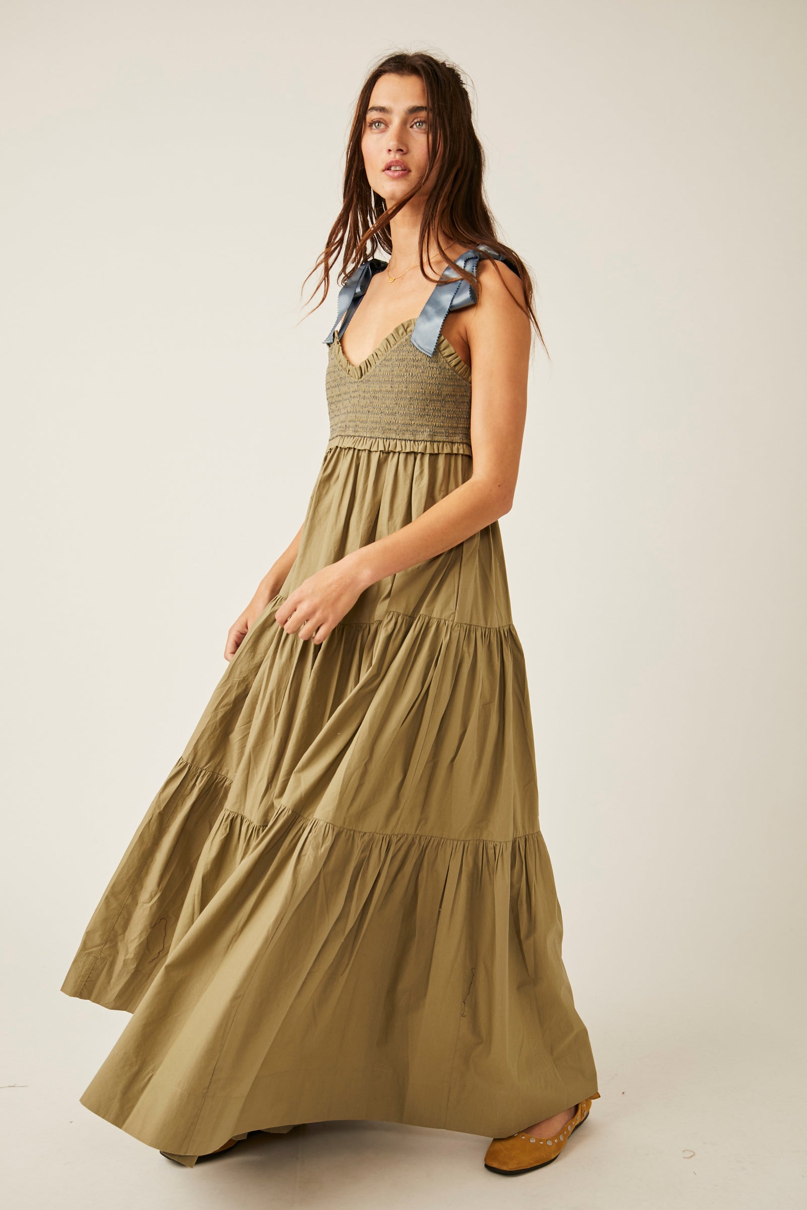 FREE PEOPLE BLUEBELL SOLID MAXI DRESS IN SERPENT