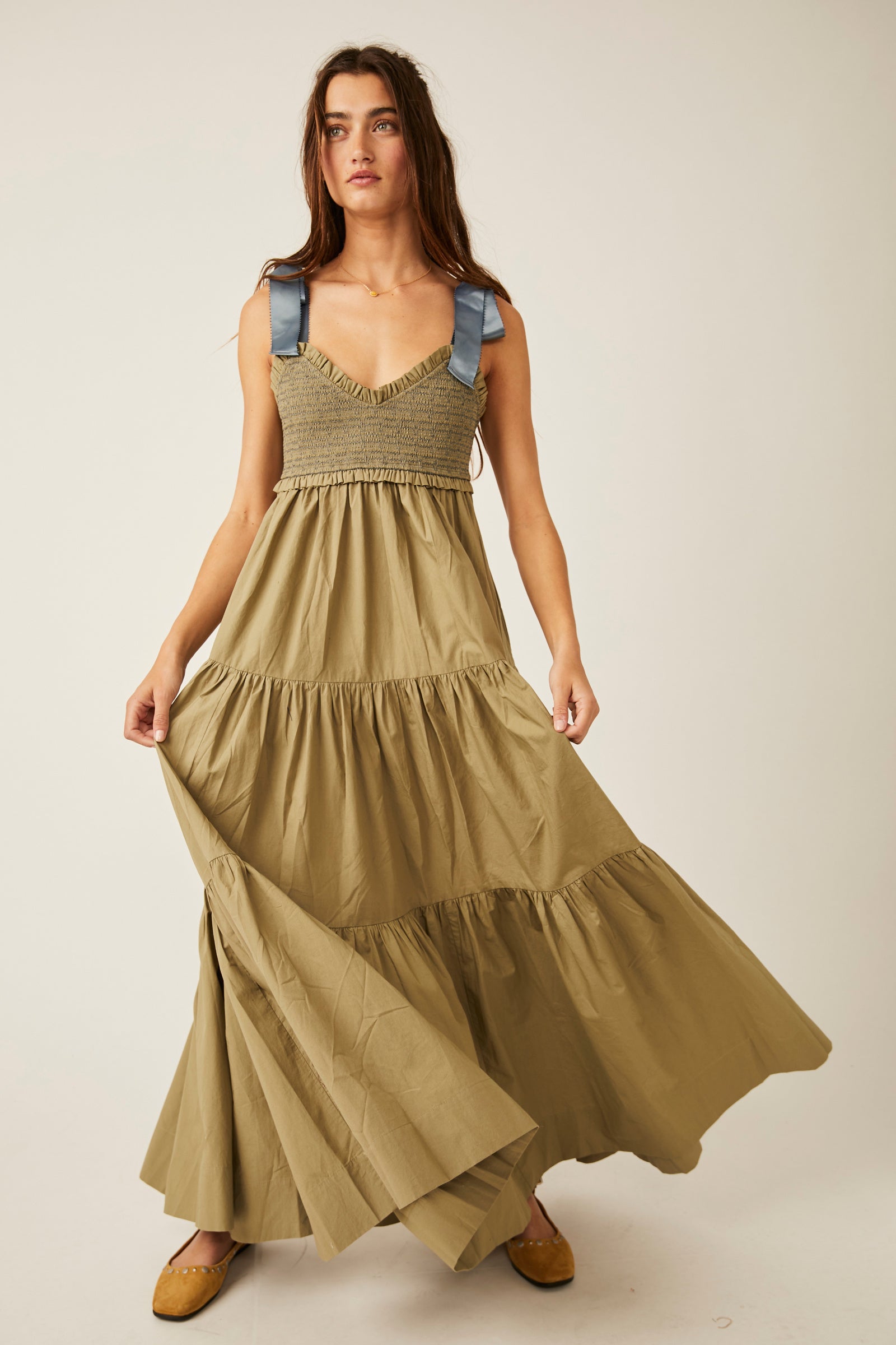 FREE PEOPLE BLUEBELL SOLID MAXI DRESS IN SERPENT