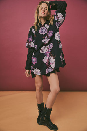 FREE PEOPLE MAYE POPLIN TUNIC IN MIDNIGHT COMBO
