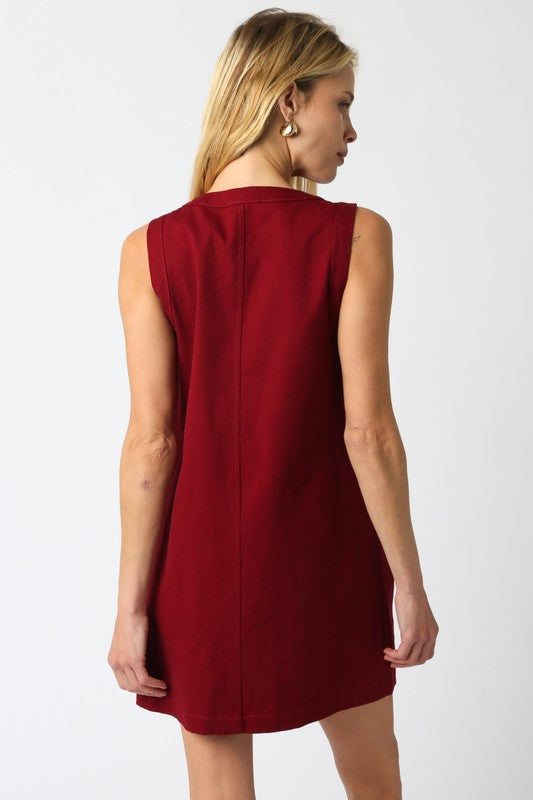 KARINA BUTTON DRESS IN BURGUNDY