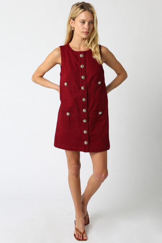 KARINA BUTTON DRESS IN BURGUNDY