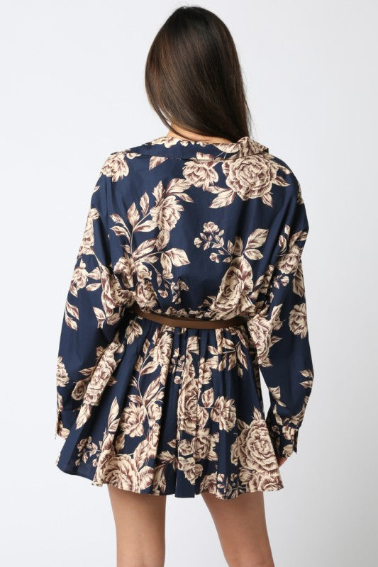 MARIBEL FLORAL SHIRT DRESS IN NAVY