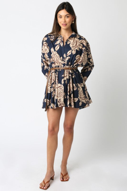 MARIBEL FLORAL SHIRT DRESS IN NAVY