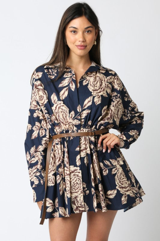 MARIBEL FLORAL SHIRT DRESS IN NAVY