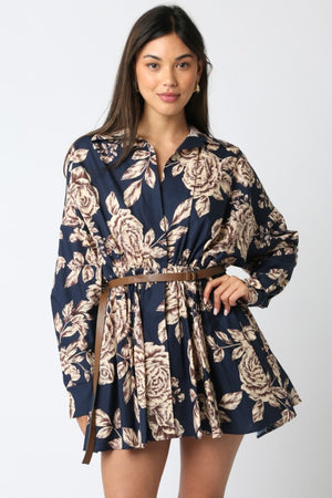 MARIBEL FLORAL SHIRT DRESS IN NAVY