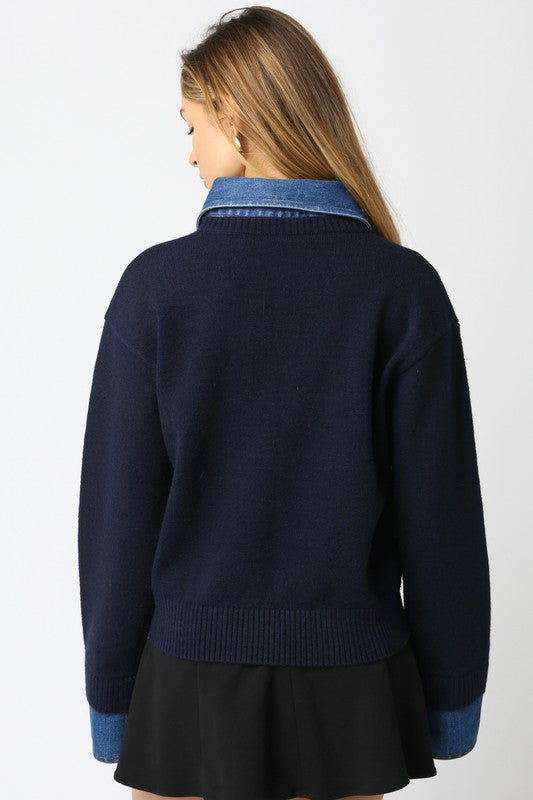ROWAN COLLARED SWEATER IN NAVY