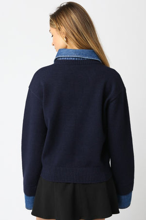 ROWAN COLLARED SWEATER IN NAVY