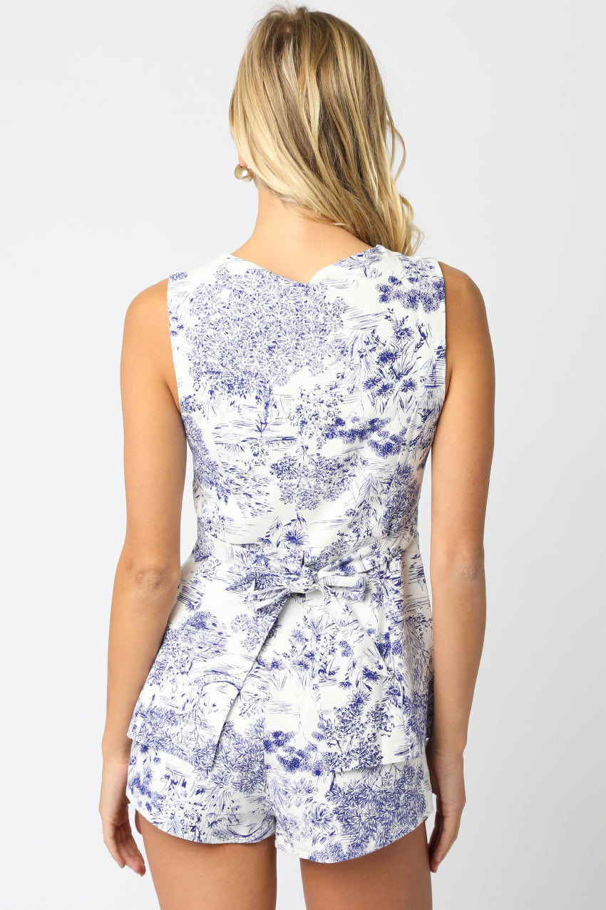SAVANNAH TOILE VEST AND SHORT SET IN BLUE