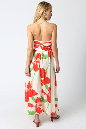 MARISOL STRAPLESS FLORAL MIDI DRESS