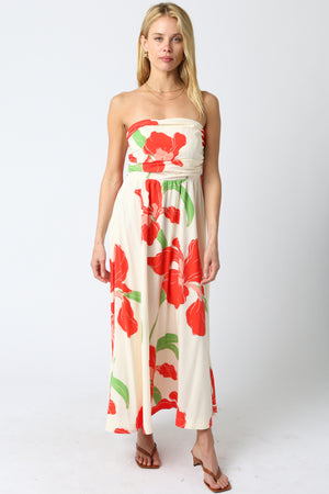 MARISOL STRAPLESS FLORAL MIDI DRESS