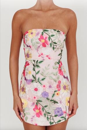 STRAPLESS FLORAL MINI DRESS