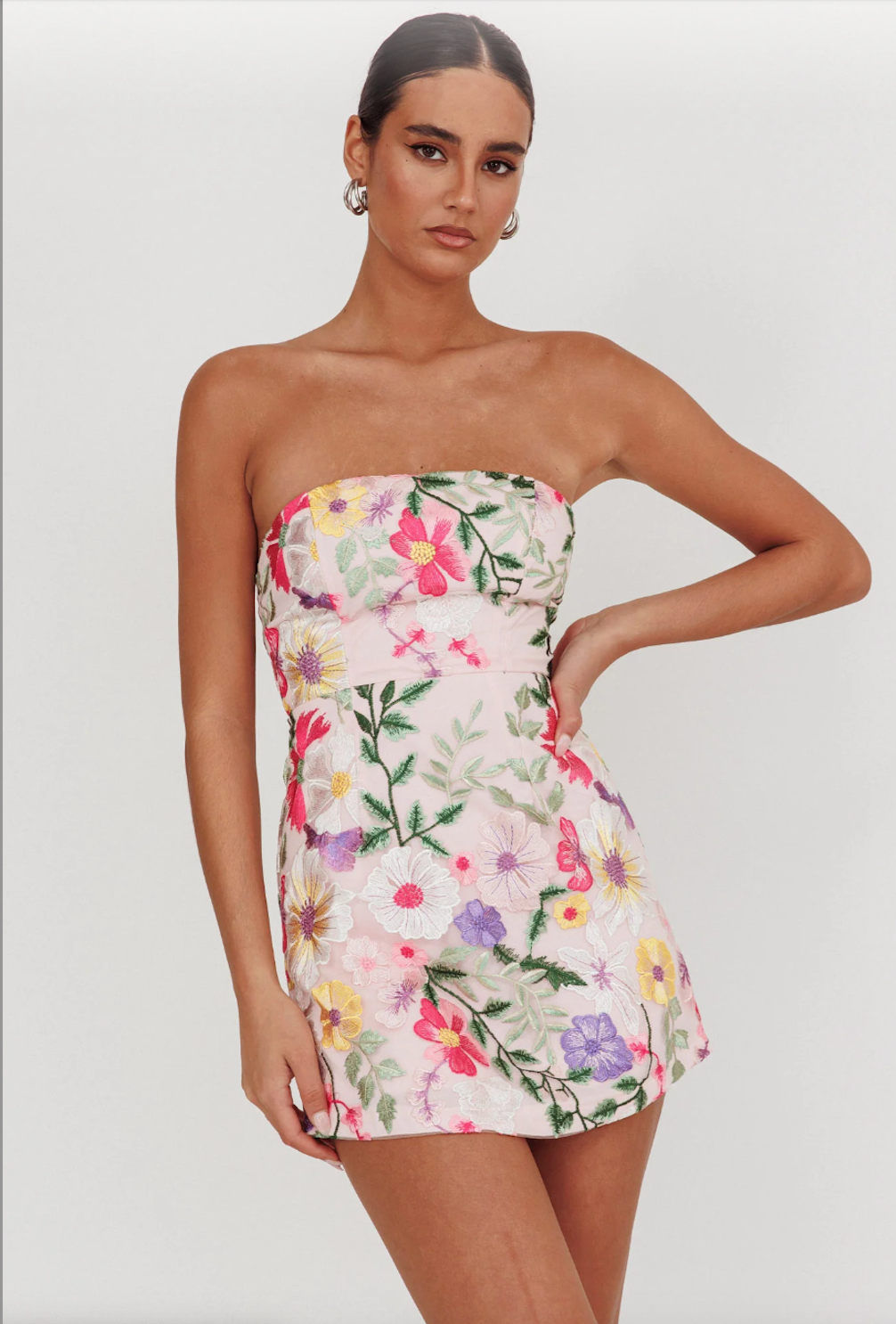 STRAPLESS FLORAL MINI DRESS