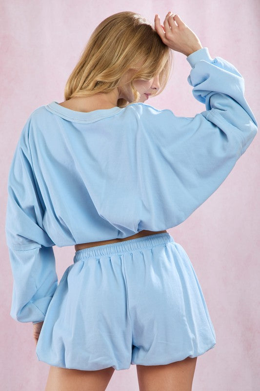 JULIET BUBBLE HEM MATCHING SET IN SKY BLUE