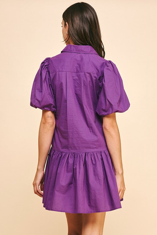 ASTER COLLARED TIERED MINI DRESS IN PURPLE