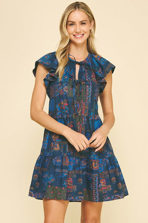 BASIL TIERED MINI DRESS IN DARK BLUE