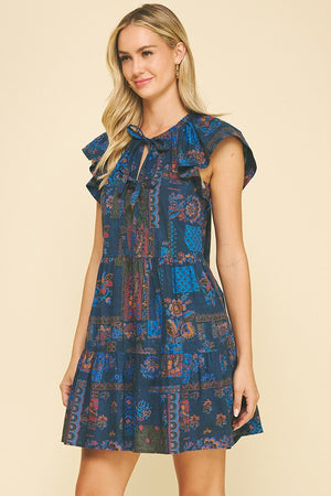 BASIL TIERED MINI DRESS IN DARK BLUE