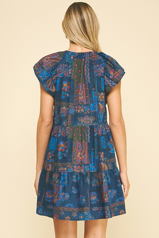 BASIL TIERED MINI DRESS IN DARK BLUE