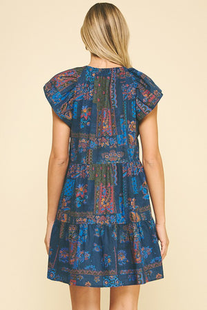 BASIL TIERED MINI DRESS IN DARK BLUE