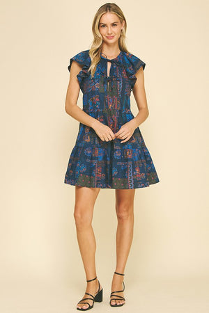 BASIL TIERED MINI DRESS IN DARK BLUE