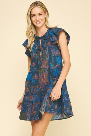 BASIL TIERED MINI DRESS IN DARK BLUE