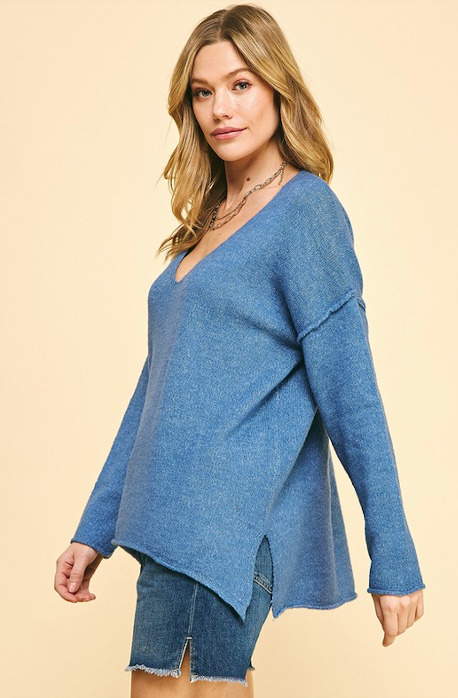 CLAIRE KNIT SWEATER IN DENIM BLUE