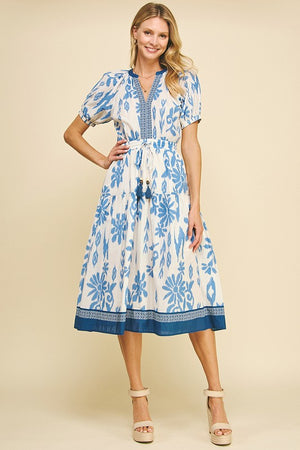 MILLIE FLORAL MIDI DRESS IN BLUE